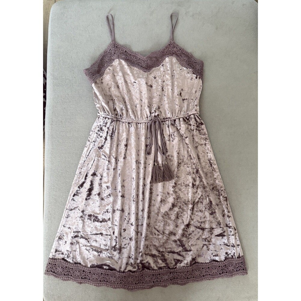 Y2K Velvet Dress Purple women’s size S Lace Trim, elastic waist